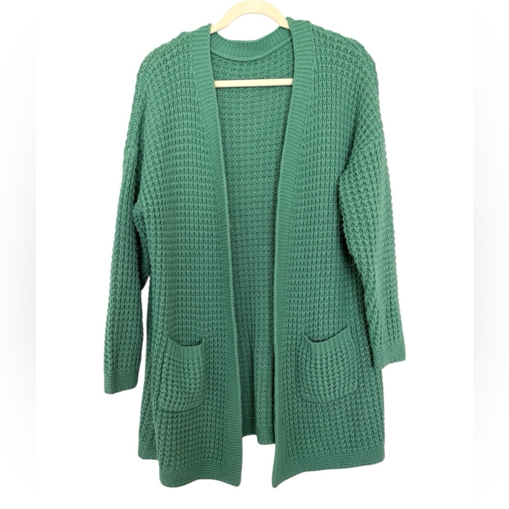Teal Chunky Knit Cardigan Cozy Oversized Pockets Women XL